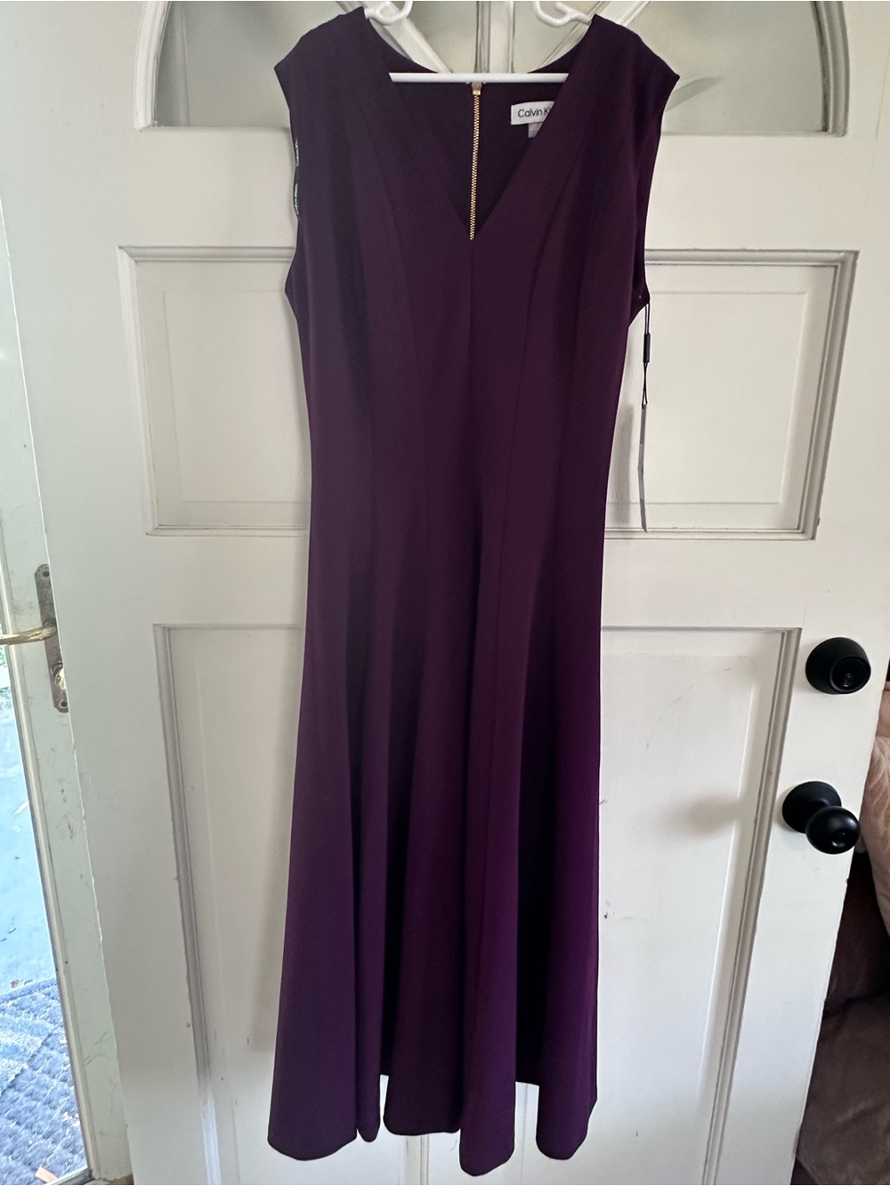 Calvin Klein Deep Plum V-Neck Sleeveless Midi Dress